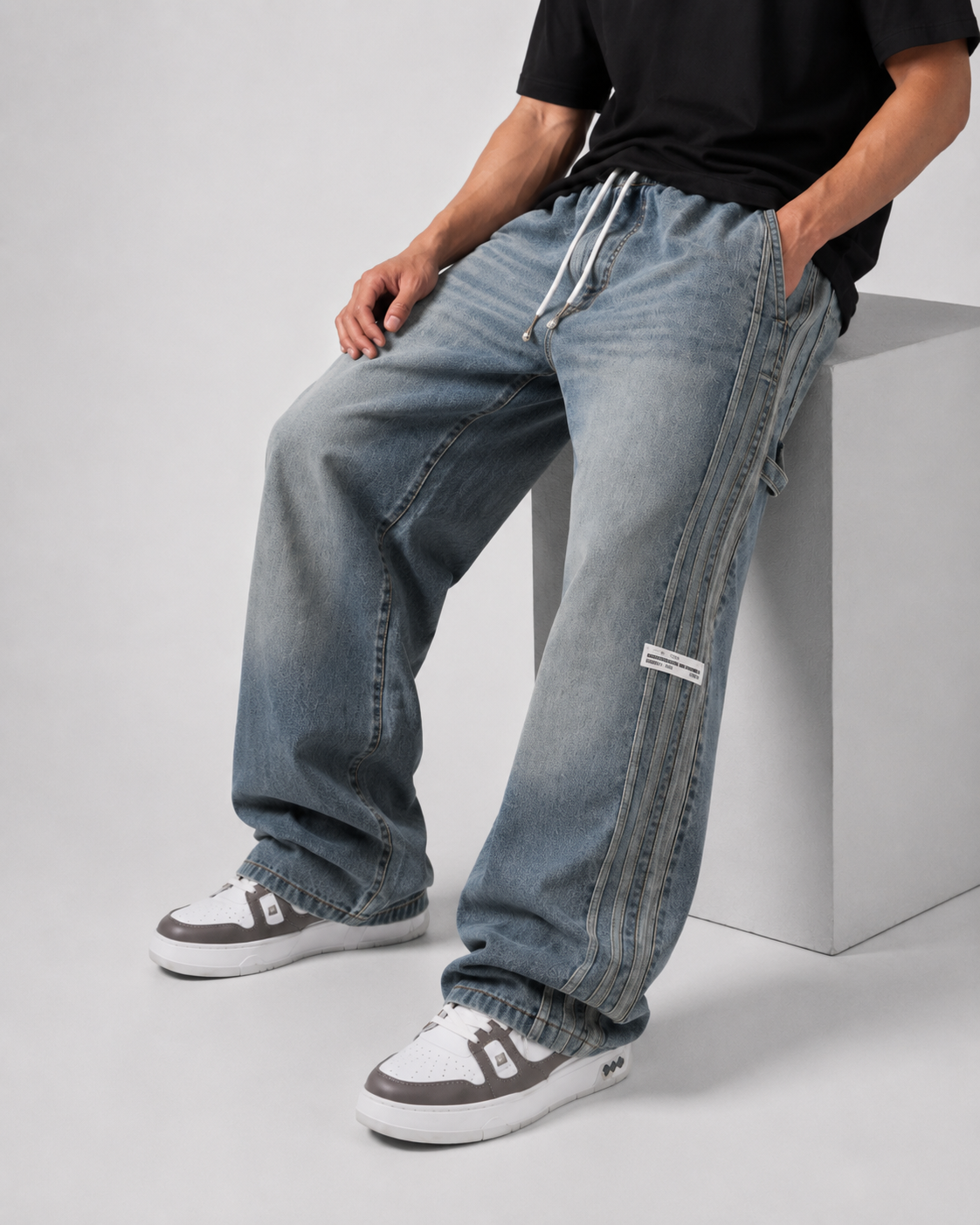 Jeans Baggy Washed Stripe