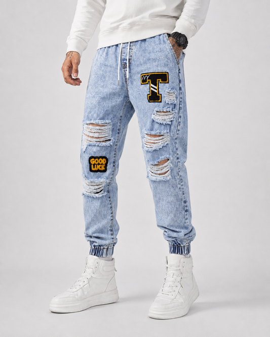 Jeans Jogger Ripped Good Luck