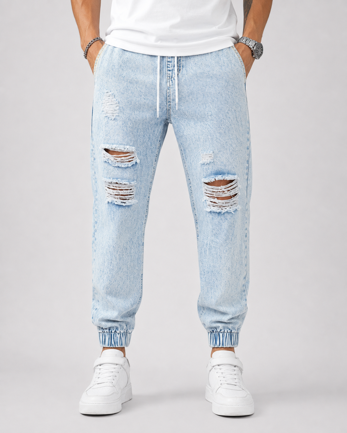 Jeans Jogger Ripped Ice Wash