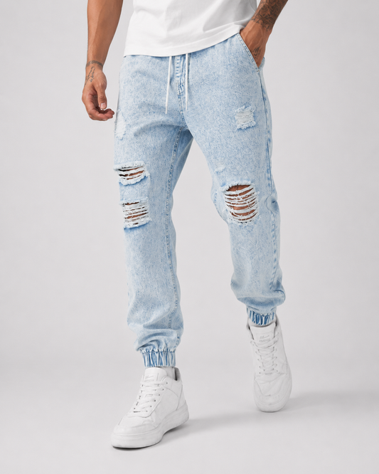 Jeans Jogger Ripped Ice Wash