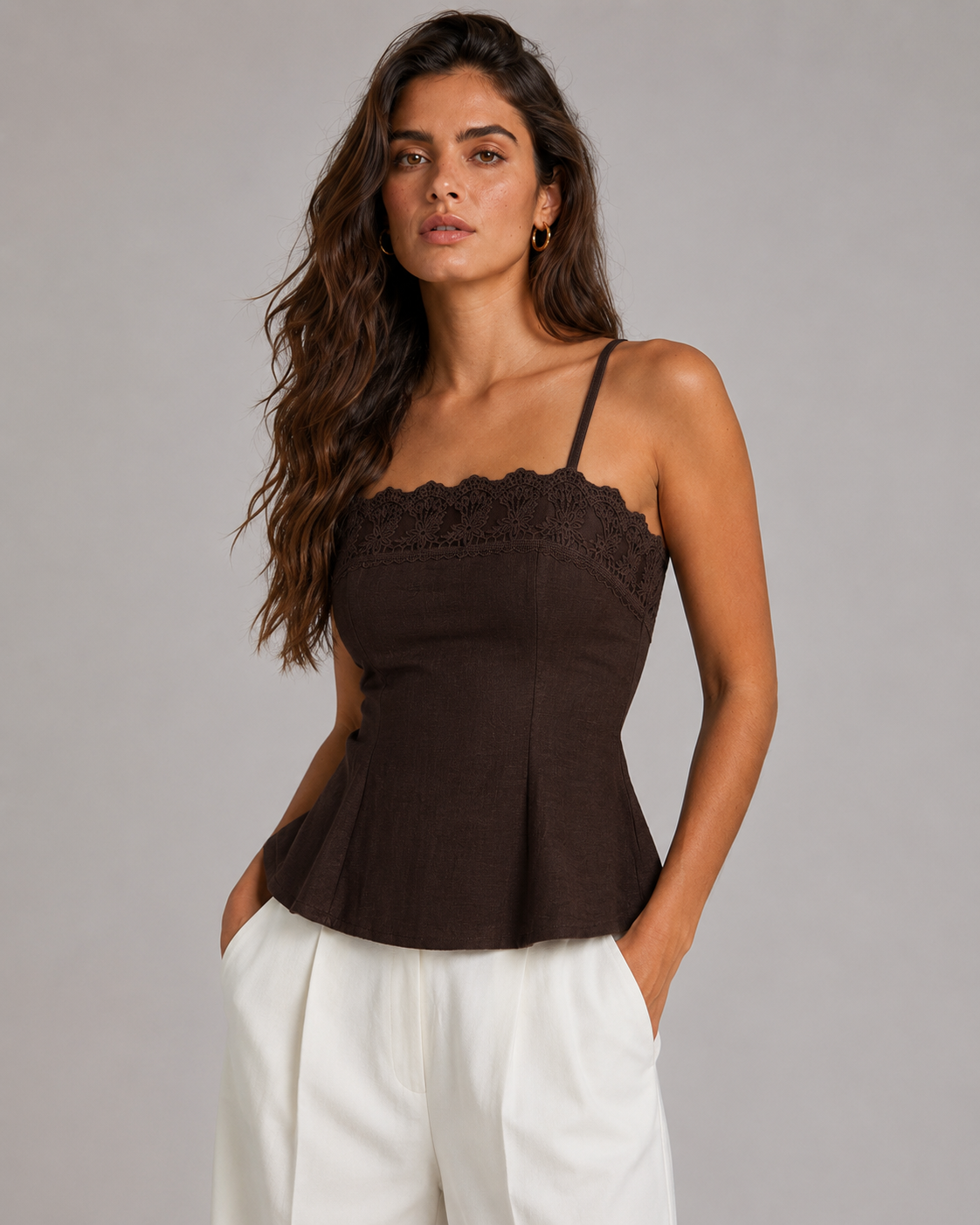 Top Peplum Encaje Siena – Chocolate