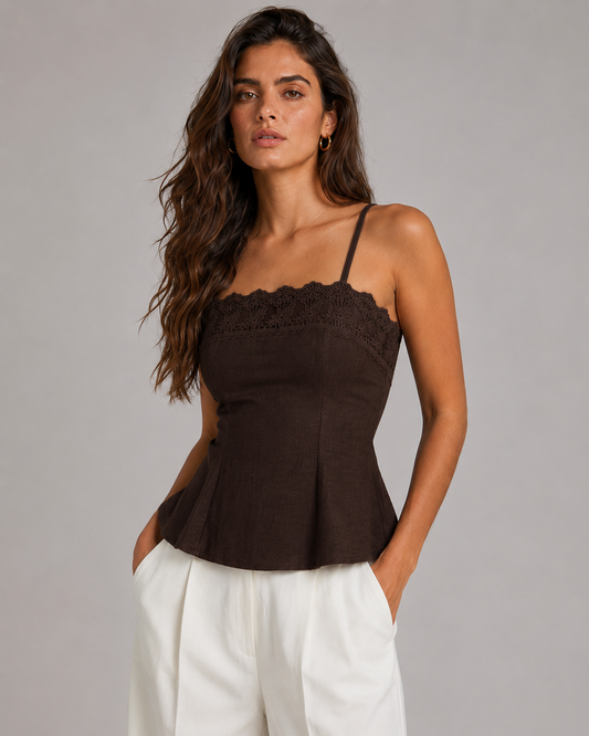 Top Peplum Encaje Siena – Chocolate