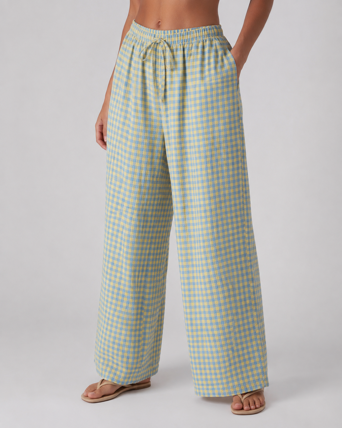 Pantalón Wide Leg Vichy Pastel
