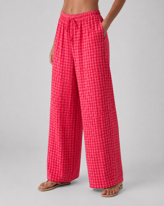 Pantalón Wide Leg Vichy Pastel