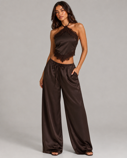 Conjunto Satin Lace Chocolate